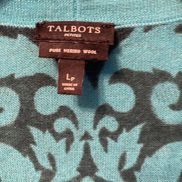 Talbot’s Pure Merino Wool Aqua Print Cardigan Size Large Petite Very Soft (7) - Picture 3 of 4